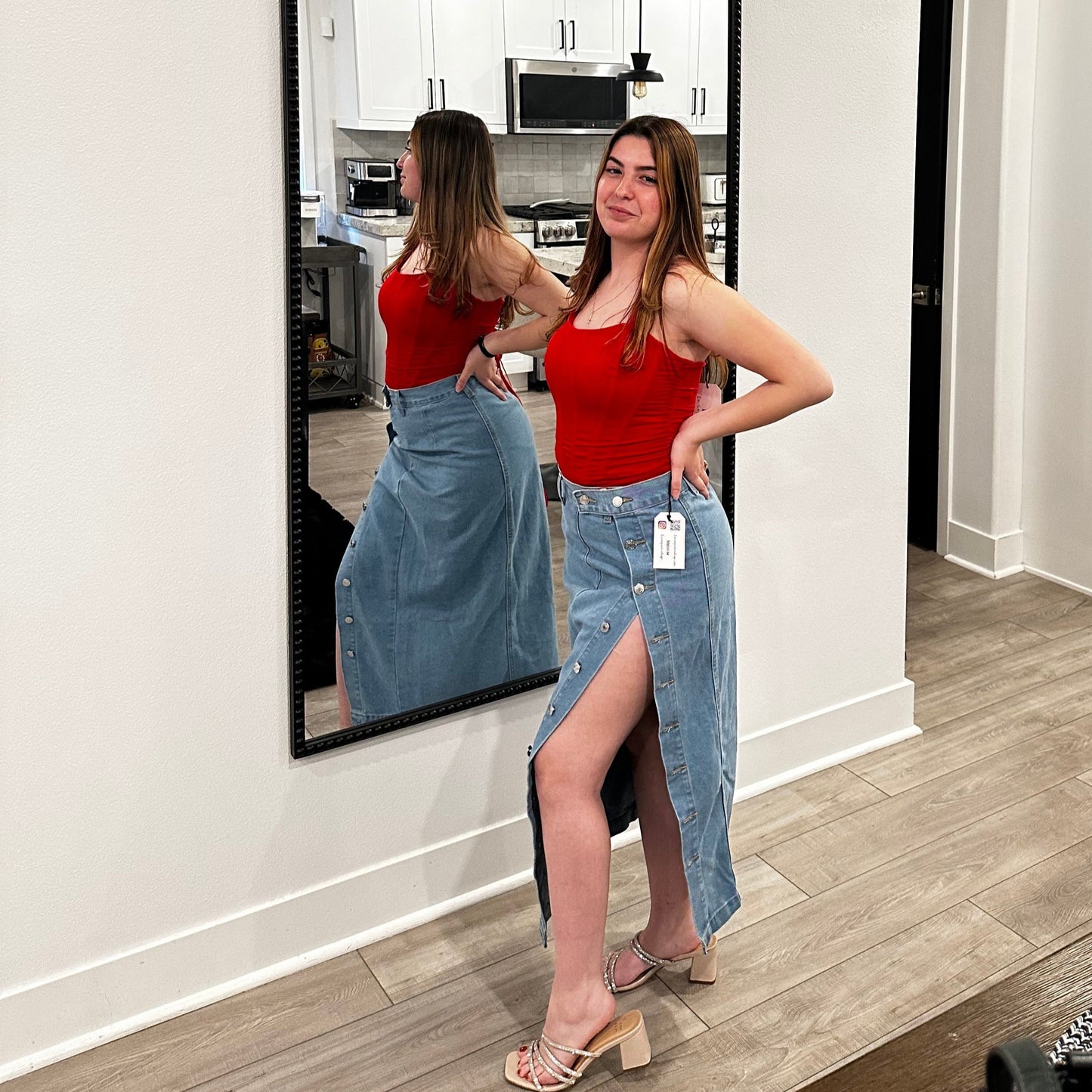Xharming Moments Button-Up Denim Skirt