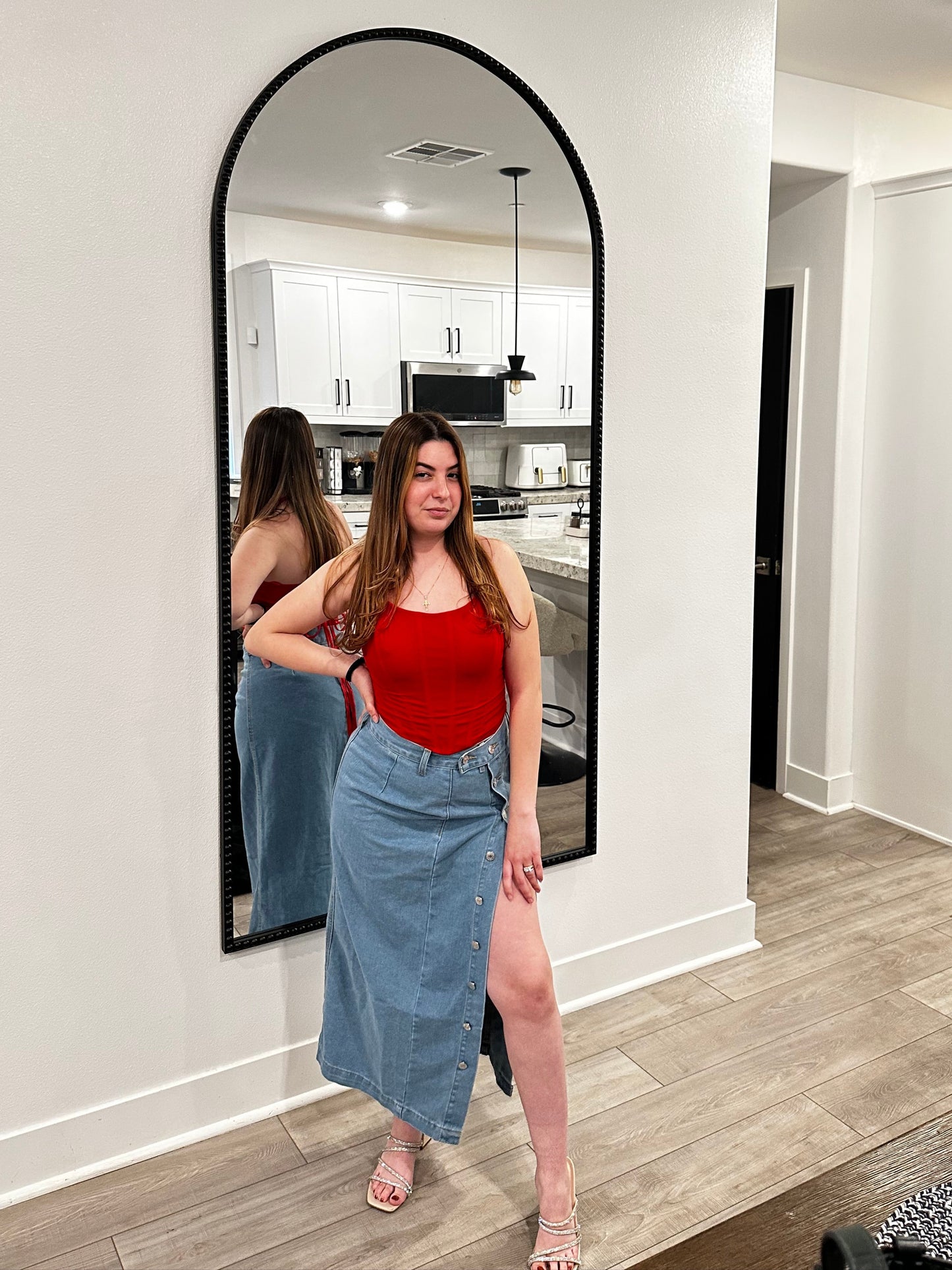 Xharming Moments Button-Up Denim Skirt